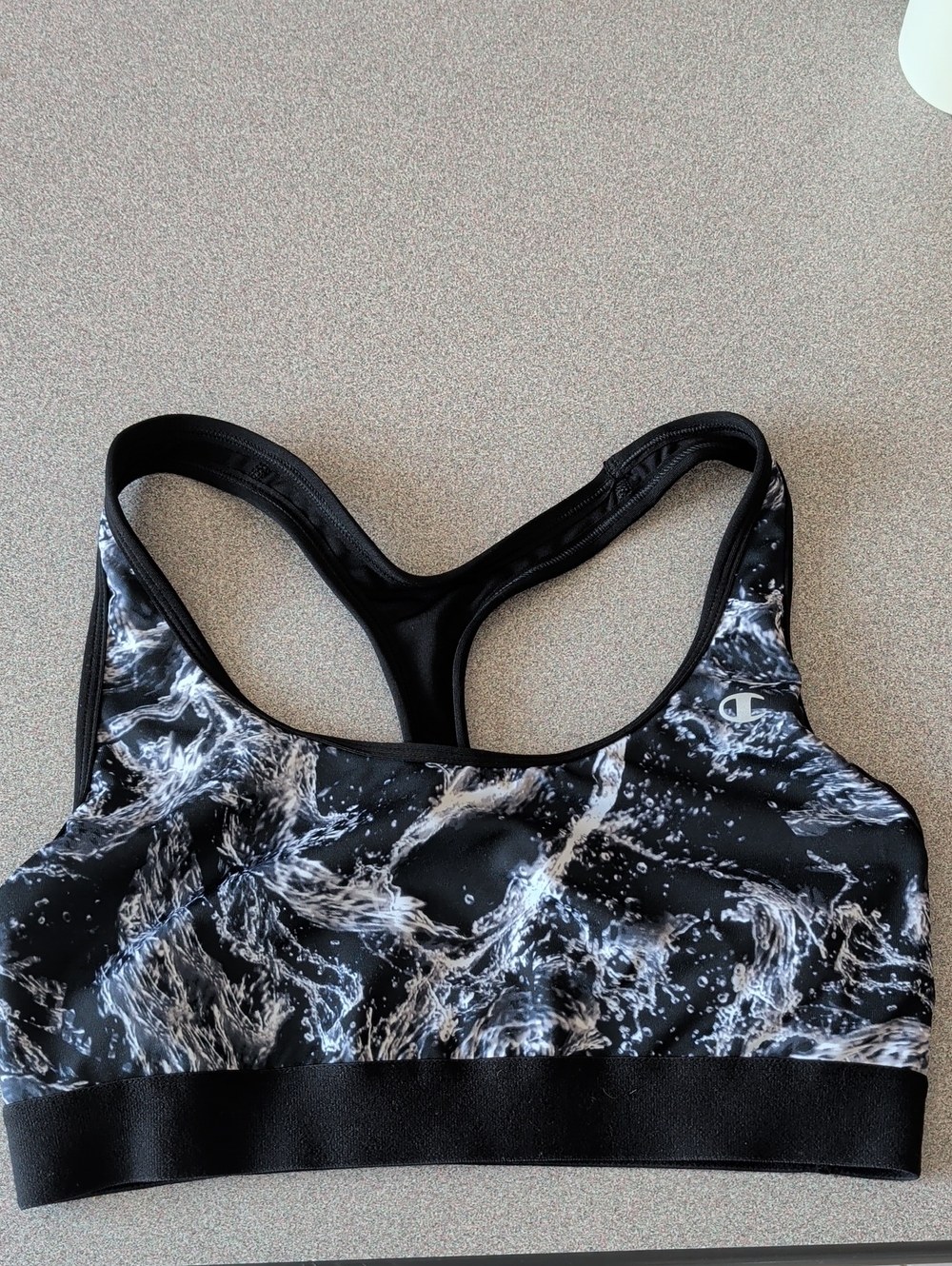 Champion Black and White Wave-Print Racerback Sports Bra
